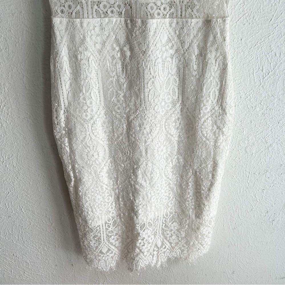 Lulu’s Remarkable White Sheer Lace Short Sleeve Dress Sz Medium Bridal Wedding - Picture 4 of 7